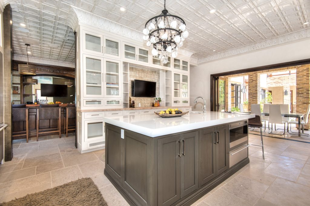 Bright kitchen with a large island and open dining space